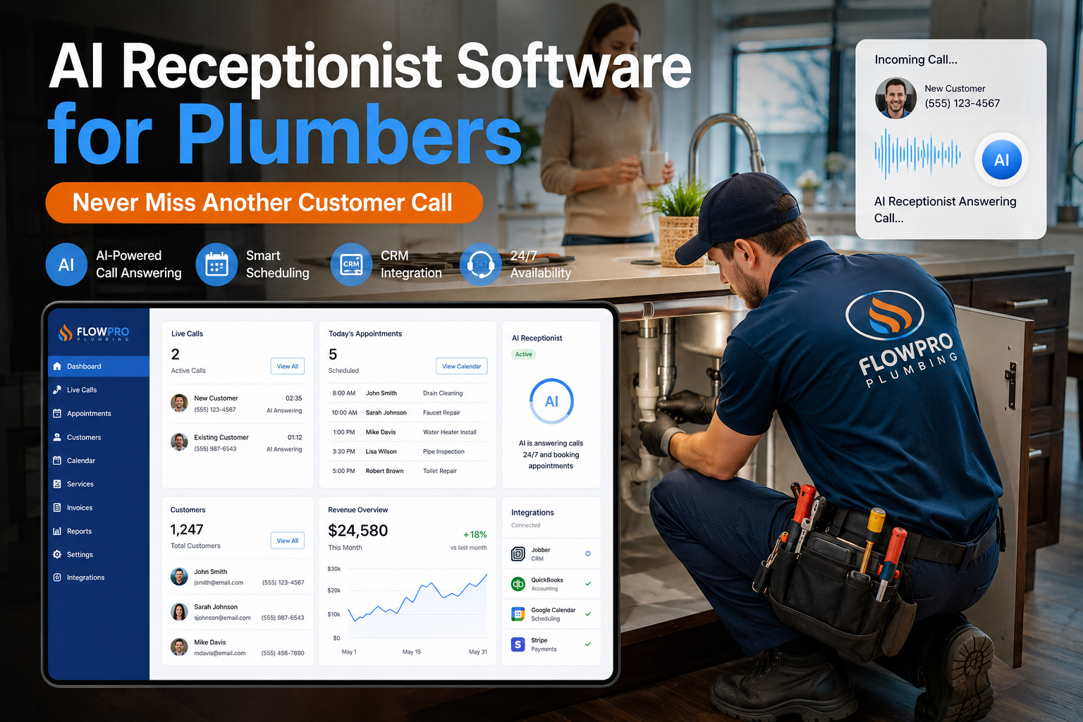 AI receptionist software for plumbers call answering services